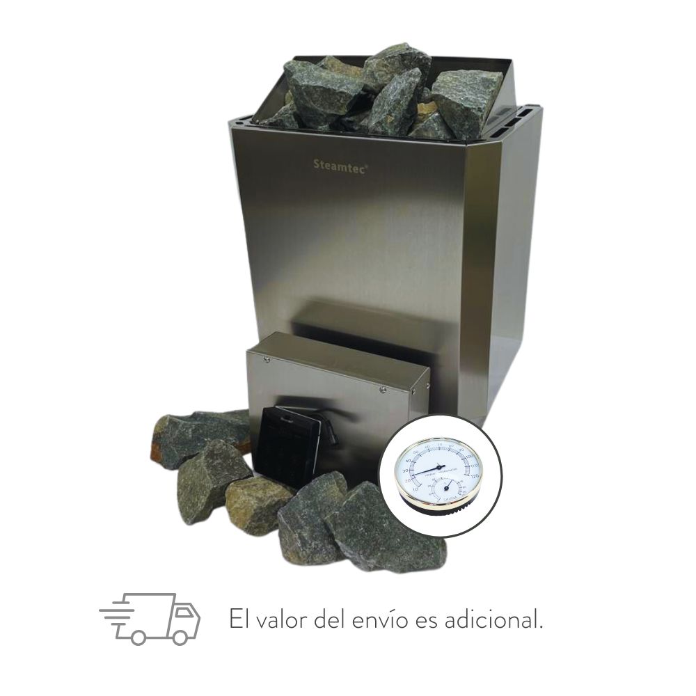 EQUIPO SAUNA STEAMTEC® PREMIUM 4,1KW-220-2PH (CONTROL DIGITAL + PIEDRAS VOLCÁNICAS + TERMOHIDROMETRO+AROMATERAPIA)