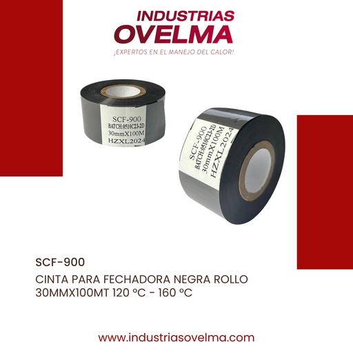 [SCF-900] CINTA PARA FECHADORA NEGRA ROLLO 30MMX100MT 120 °C - 160 °C